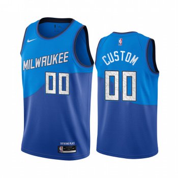 Men's Nike Bucks Custom Personalized Swingman Blue NBA 2020-21 City Edition Jersey