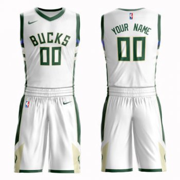 Bucks White Men's Customized Nike Swingman Jersey(With Shorts)