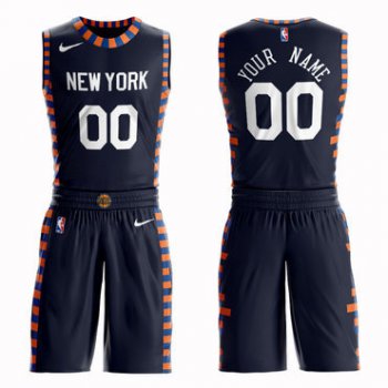 Knicks Navy 2018-19 City Edition Men's Customized Nike Swingman Jersey(With Shorts)