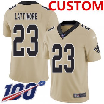 Nike New Orleans Saints Custom Gold Men's Stitched NFL Limited Inverted Legend 100th Season Jersey