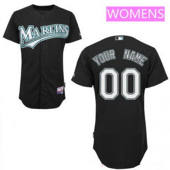 Women's Florida Marlins Black Alternate Majestic Old Cool Base Custom Baseball Jersey