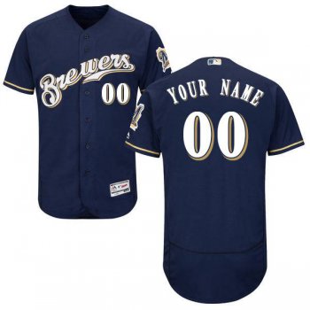 Mens Milwaukee Brewers Navy Blue Customized Flexbase Majestic MLB Collection Jersey