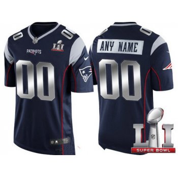 Men's New England Patriots Navy Blue Steel Silver 2017 Super Bowl LI NFL Nike Custom Limited Jersey