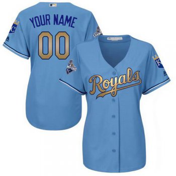 Women's Kansas City Royals Light Blue 2015 World Series Champions Gold Program Custom Cool Base Jersey