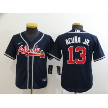 Youth Atlanta Braves #13 Ronald Acuna Jr. Navy Blue Stitched MLB Cool Base Nike Jersey