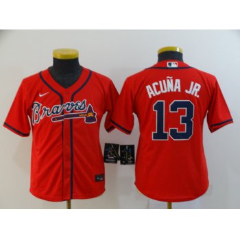 Youth Atlanta Braves #13 Ronald Acuna Jr. Red Stitched MLB Cool Base Nike Jersey