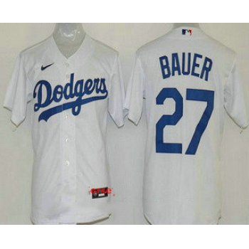 Youth Los Angeles Dodgers #27 Trevor Bauer White Cool Base Jersey