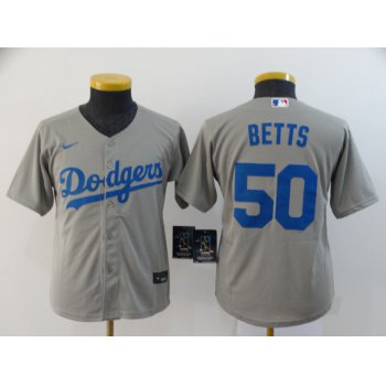 Youth Los Angeles Dodgers #50 Mookie Betts Gray Stitched MLB Cool Base Nike Jersey