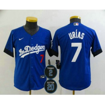 Youth Los Angeles Dodgers #7 Julio Urias Blue #2 #20 Patch City Connect Number Cool Base Stitched Jersey