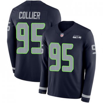 Seahawks #95 L.J. Collier Steel Blue Team Color Youth Stitched Football Limited Therma Long Sleeve Jersey