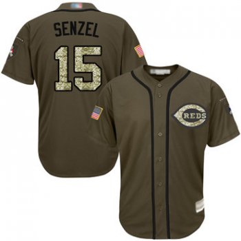 Youth Reds #15 Nick Senzel Green Salute to Service Stitched Baseball Jersey