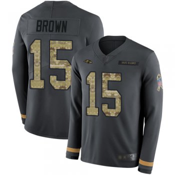 Ravens #15 Marquise Brown Anthracite Salute to Service Youth Stitched Football Limited Therma Long Sleeve Jersey
