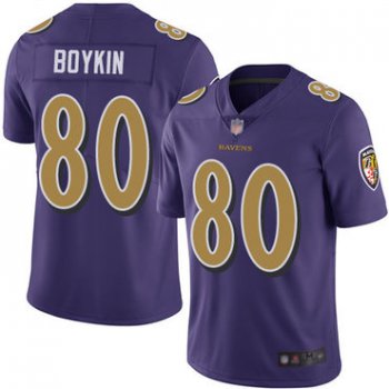 Ravens #80 Miles Boykin Purple Youth Stitched Football Limited Rush Jersey