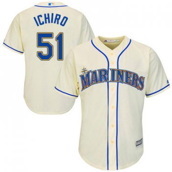 Mariners #51 Ichiro Suzuki Cream Cool Base Stitched Youth Baseball Jersey