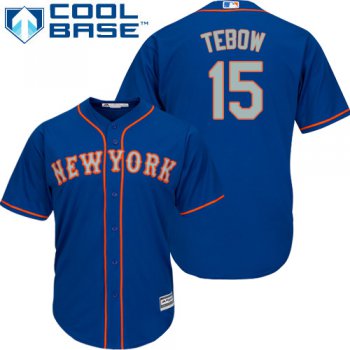 Mets #15 Tim Tebow Blue(Grey No.) Alternate Cool Base Stitched Youth Baseball Jersey