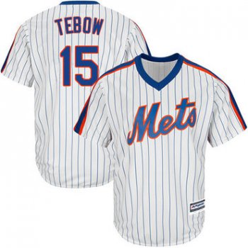 Mets #15 Tim Tebow White(Blue Strip) Alternate Cool Base Stitched Youth Baseball Jersey