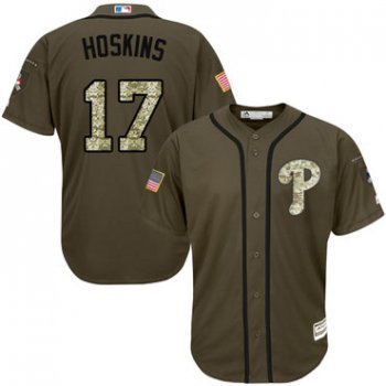 Phillies #17 Rhys Hoskins Green Salute to Service Stitched Youth Baseball Jersey