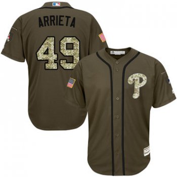 Phillies #49 Jake Arrieta Green Salute to Service Stitched Youth Baseball Jersey