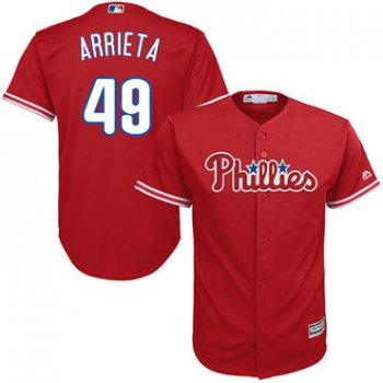 Phillies #49 Jake Arrieta Red Cool Base Stitched Youth Baseball Jersey