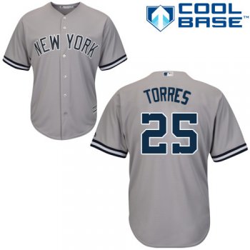 Yankees #25 Gleyber Torres Grey Cool Base Stitched Youth Baseball Jersey