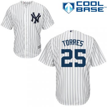 Yankees #25 Gleyber Torres White Cool Base Stitched Youth Baseball Jersey