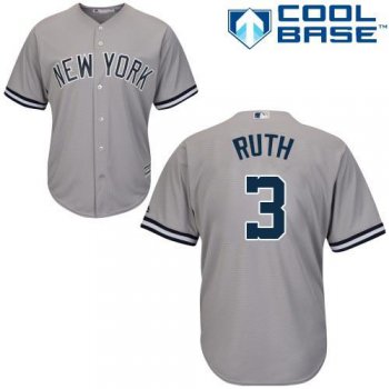 Yankees #3 Babe Ruth Grey Cool Base Stitched Youth Baseball Jersey