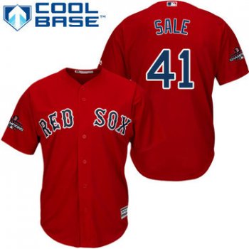 Red Sox #41 Chris Sale Red Cool Base 2018 World Series Champions Stitched Youth Baseball Jersey