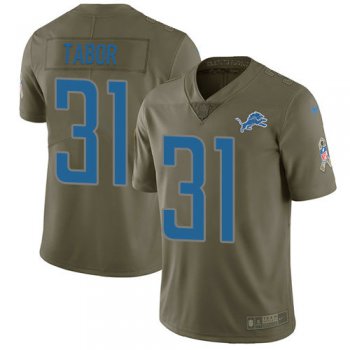 Kids Nike Lions 31 Teez Tabor Olive Stitched NFL Limited 2017 Salute to Service Jersey