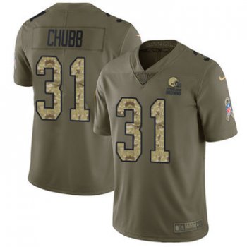 Nike Browns #31 Nick Chubb Olive Camo Youth Stitched NFL Limited 2017 Salute to Service Jersey