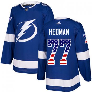 Adidas Tampa Bay Lightning #77 Victor Hedman Blue Home Authentic USA Flag Stitched Youth NHL Jersey
