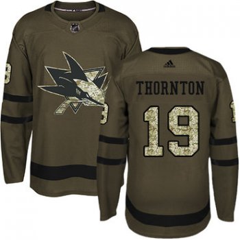 Adidas San Jose Sharks #19 Joe Thornton Green Salute to Service Stitched Youth NHL Jersey