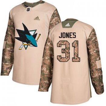 Adidas San Jose Sharks #31 Martin Jones Camo Authentic 2017 Veterans Day Stitched Youth NHL Jersey