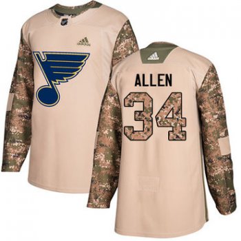 Adidas St. Louis Blues #34 Jake Allen Camo Authentic 2017 Veterans Day Stitched Youth NHL Jersey