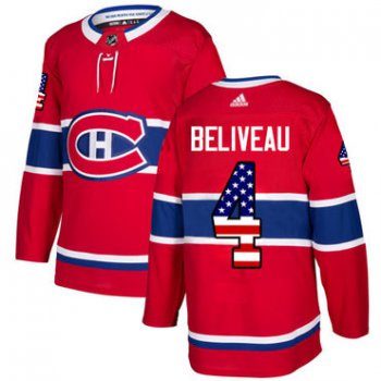 Adidas Montreal Canadiens #4 Jean Beliveau Red Home Authentic USA Flag Stitched Youth NHL Jersey