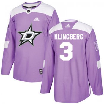 Adidas Dallas Stars #3 John Klingberg Purple Authentic Fights Cancer Youth Stitched NHL Jersey