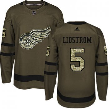 Adidas Detroit Red Wings #5 Nicklas Lidstrom Green Salute to Service Stitched Youth NHL Jersey