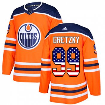Adidas Edmonton Oilers #99 Wayne Gretzky Orange Home Authentic USA Flag Stitched Youth NHL Jersey