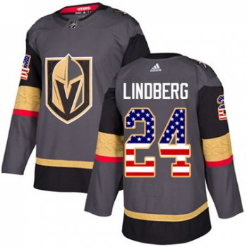 Adidas Vegas Golden Knights #24 Oscar Lindberg Grey Home Authentic USA Flag Stitched Youth NHL Jersey