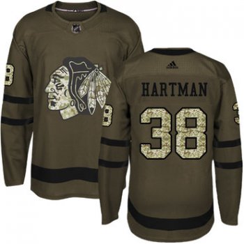 Adidas Blackhawks #38 Ryan Hartman Green Salute to Service Stitched Youth NHL Jersey
