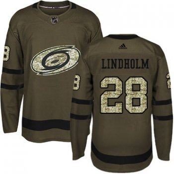 Adidas Hurricanes #28 Elias Lindholm Green Salute to Service Stitched Youth NHL Jersey