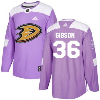 Adidas Ducks #36 John Gibson Purple Authentic Fights Cancer Youth Stitched NHL Jersey