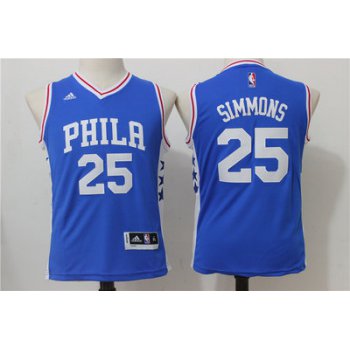 Youth Philadelphia 76ers #25 Ben Simmons NEW Blue Stitched NBA Adidas Swingman Jersey