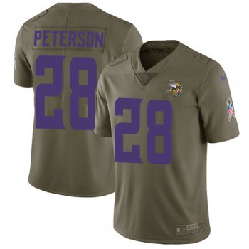 Youth Nike Minnesota Vikings #28 Adrian Peterson Olive Stitched NFL Limited 2017 Salute to Service Jersey