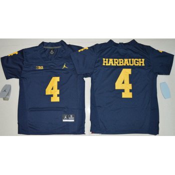 Youth Michigan Wolverines #4 Jim Harbaugh Navy Blue Stitched NCAA Brand Jordan College Football Jersey