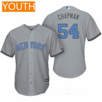Youth New York Yankees #54 Aroldis Chapman Gray With Baby Blue Father's Day Stitched MLB Majestic Cool Base Jersey