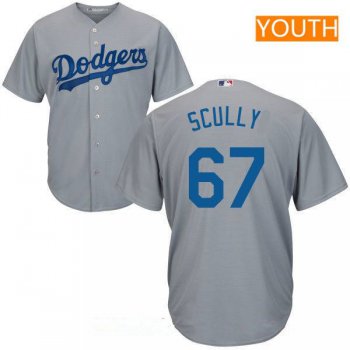 Youth Los Angeles Dodgers Sportscaster #67 Vin Scully Retired Gray Alternate Stitched MLB Majestic Cool Base Jersey