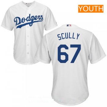 Youth Los Angeles Dodgers Sportscaster #67 Vin Scully Retired White Home Stitched MLB Majestic Cool Base Jersey