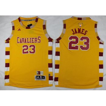 Youth Cleveland Cavaliers #23 LeBron James Yellow Throwback 2016 The NBA Finals Patch Jersey