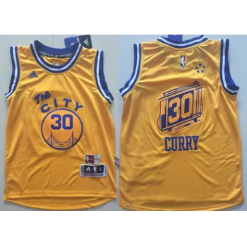 Youth Golden State Warriors # Stephen Curry Yellow The City Swingman Basketball Jersey