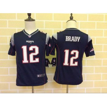 Youth New England Patriots #12 Tom Brady Navy Blue Team Color 2015 NFL Nike Game Jersey